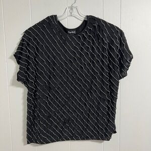 Maggie Barnes 2X Black Top White Textured Stripe‎ Short Sleeve Plus Size